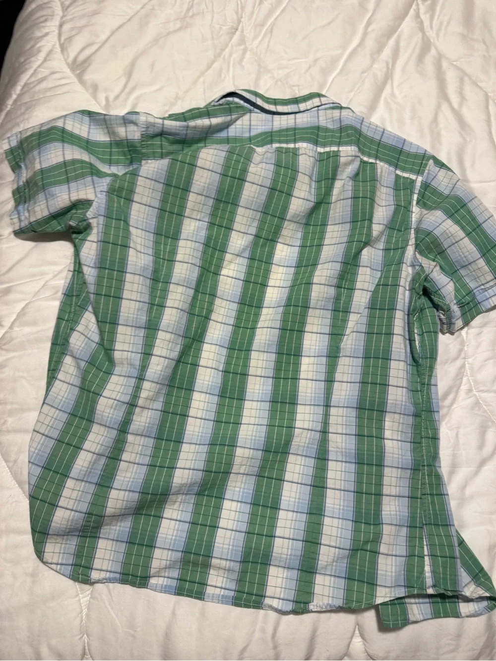 Banana Republic Green and White Plaid Short-Sleeve Button-Down Shirt